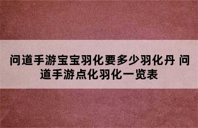 问道手游宝宝羽化要多少羽化丹 问道手游点化羽化一览表